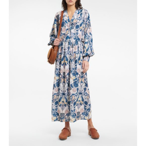 See By Chloé Women's Lovers Print Long Sleeve Midi Floral Dress Blue - Picture 4 of 12